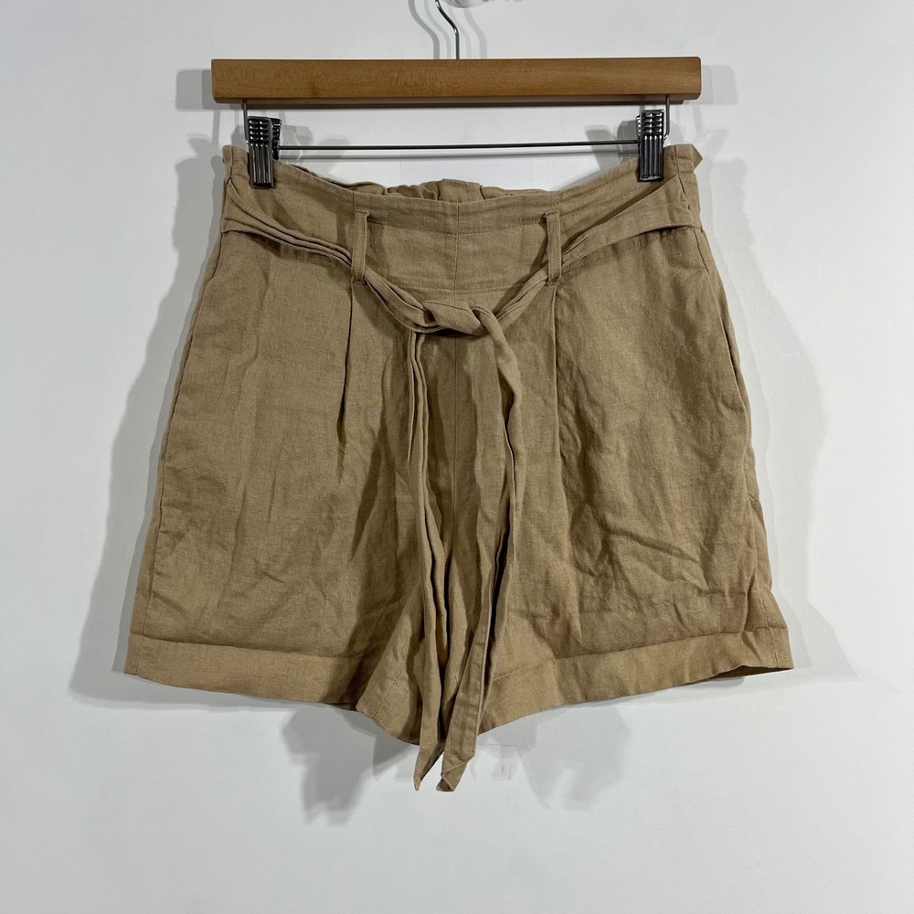 BarIII Fisherman Granola Coastal Linen Old Money Paperbag Shorts Pleated Size XS